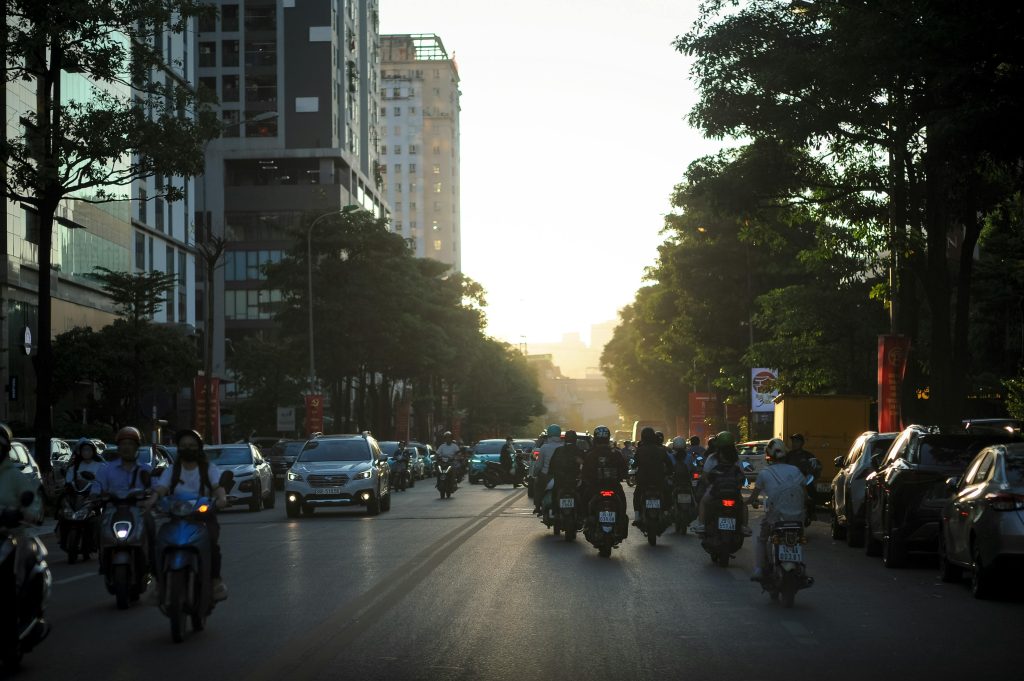 Hanoi street life in the evening shows busy but safe atmosphere for travelers